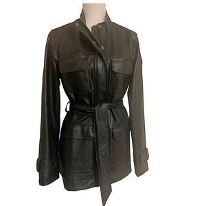 A New Day Jacket/Coat Black Belted Faux Leather Jacket mid length NWOT Size M
